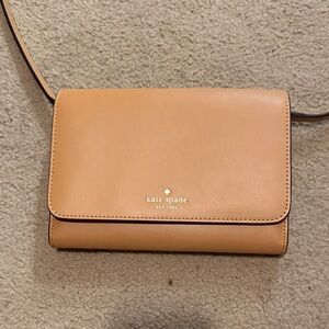 kate spade tan leather crossbody bag with gold logo